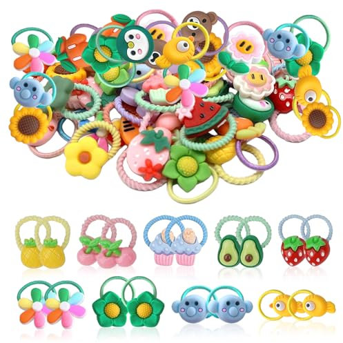 FULHANY Confezione da 60 elastici per capelli per bambini – elastici fini – supporto trecce – morbido, alta elasticità, adatto code cavallo, trecce e varie