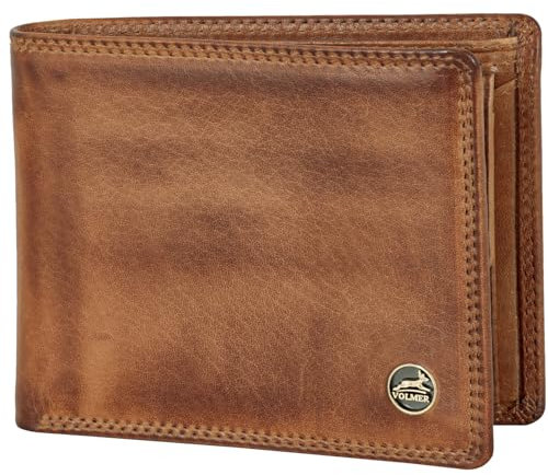 Fa.Volmer ® Leder Geldbörse Herren mit RFID-Schutz - extra-stabile Doppelnaht (4+2 Card - Antique Brown)