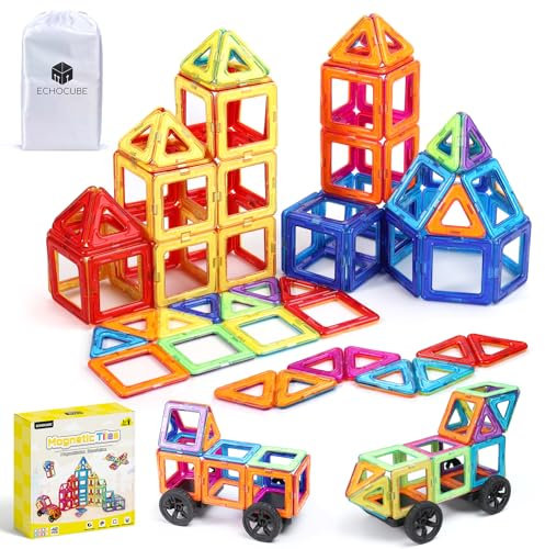 ECHOCUBE 42 Stück Magnetische Bauklötze Set, STEM Construction Spielzeug für Kinder 36+ Monate, Educational Magnet Tiles Geschenk für Kinder Jungen & Mädchen