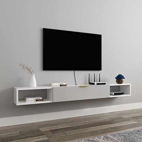 Meuble Tv Flottant En Bois Étagère Tv Murale Centre De Divertissement Console Média Meuble De Rangement Suspendu Huche Tv Composant Meuble De Rangement Tv pour Salon/Gris+Blanc/140Cm It's so kind of