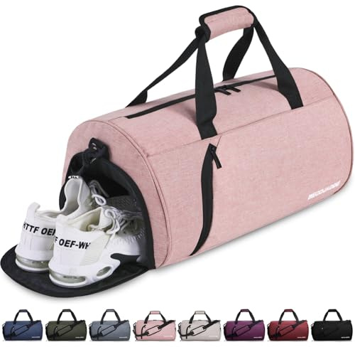BECOJADDE Sporttaschen für Damen und Herren, 35L Reisetasche Duffel Bag Übernachtungstasche mit Schuhfach & Nassfach, wasserdichte Handgepäcktasche für Sport, Fitnessstudio, Schwimmen, Rosa