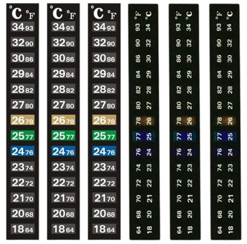 YAPKOLV 6 Pezzi Termometro Acquario Adesivo a Strisce con Cambio Colore per Acquario, Vasca per Pesci e Casa