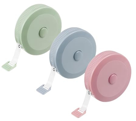 flintronic 3PCS Schneidermaßband, 150cm/60 Zoll Maßband Körper, Nähen Weiches Doppelskala, Einziehbares Weiches Maßband zum Länge, Brust, Taille (Blau+Rosa+Grün)