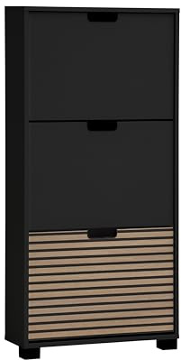 Schildmeyer Schuhschrank Schuhkipper Ryker 160033, Schwarzmatt/Akustikpaneel Optik, 59,8 x 19,5 x 124 cm