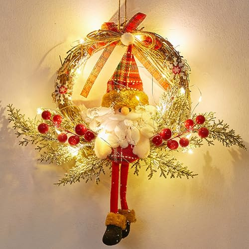 Türkranz Weihnachten, 35 cm Weihnachtskranz, Weihnachten Deko Türkranz mit 30 LEDs, Weihnachtskranz Haustür, Weihnachtsgirlande Deko, Weihnachtstürkranz Weihnachtsdeko für Tür Fenster(Weihnachtsmann)