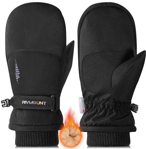 rivmount Kids Toddler Winter Cold Weather Gloves Mittens Warm Thermal Waterproof Windproof Ski for baby boys girls(Black S)