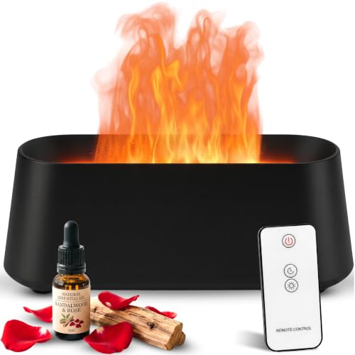 Retoo Aroma Diffuser Flammeneffekt 250ml - Ultraschall Luftbefeuchter für ätherische Öle mit 14 LED Farben, Timer & Fernbedienung - Aromatherapie Raumduft Diffusor für Zuhause, Wasserlos-Sensor, Yoga