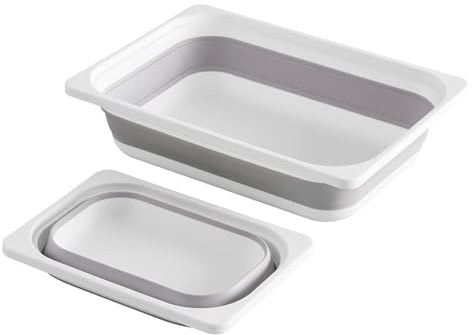 Asweets 2 Pack Storage Bins, Collapsible Plastic Basket, Washing Up Bowl Set, Space Saving & Portable Storage Organizer for Kitchen Bathroom, 1 Large & 1 Small Set (Grey)