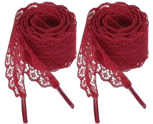 QUARKZMAN 2 Paires De Lacets Plats, Largeur 2.2CM Longueur 160CM Ruban Fantaisie Lacets Dentelle Pour Chaussures Femme Sneakers Escarpins, Rouge bordeaux