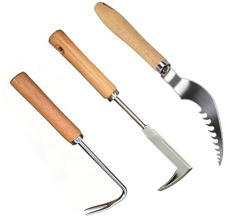 FORTSPANG 3-TLG. Unkrautentferner-Set: Fugenkratzer, Halbmondhaken, V-Form | Effiziente Unkrautentfernung. Ergonomische Griffe für rückenschonendes Arbeiten. Langlebige Metallklingen.