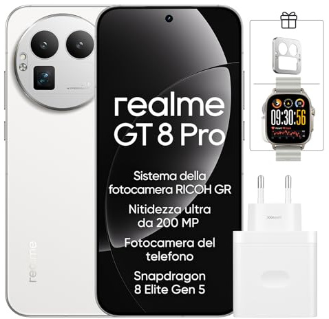 realme GT 8 Pro 5G Smartphone, 16+512 GB, procesador Snapdragon® 8 Elite Gen 5, Pantalla de 6,79 Pulgadas, Carga 120 W, batería 7000 mAh, cámara 200 MP, IP69, Pantalla 144 Hz, Blanco