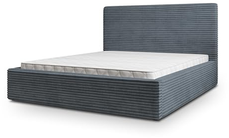 Masseno Polsterbett MIRETTI 200x200 cm, Doppelbett, Bettkasten, Stauraum, Lattenrost Und Kopfteil - Grau, TILIA 85