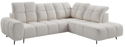 MW EURO-MEBLE Ecksofa Sergio L - Wohnlandschaft, Polstersofa, Polstercouch (Rechte Seite - Creme: Raven 22)