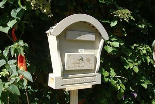 HBK-RD-HELLGRAU Briefkasten aus Holz hell grau weiss weiß amazon silbergrau Briefkästen Holzbriefkästen Postkasten Runddach - passt auch zu vielen Vogelhäusern Vogelhaus Insektenhotel Insektenhotels