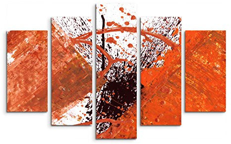 5 teiliges Wandbild auf Leinwand (Gesamt: H: 100cm B: 160cm) Keilrahmenbild Canvas Fotodruck Leinwandbild Leinwanddruck Kunstdruck Wandbild orange rot braun weiß gemalt