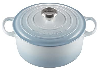 Le Creuset Signature Enamelled Cast Iron Round Casserole Dish With Lid, 26 cm, 5.3 Litre, Coastal Blue, 21177264202430