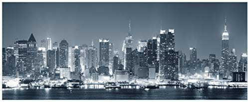 Wallario Glasbild New York Skyline - Schwarz Weiß Blau - 50 x 125 cm Wandbilder Glas in Premium-Qualität: Brillante Farben, freischwebende Optik