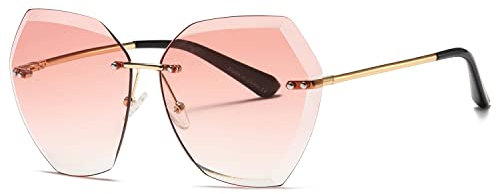 kimorn Sonnenbrillen für Frauen Übergroße randlose Diamant-Schneidlinse Klassisch Eyewear AE0534 (Gold&Rosa, 65)