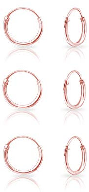 DTPsilver® 3 Paare WINZIGE Creolen Ohrringe 925 Sterling Silber Rosen-Gold überzogen - Knorpel/Wendel/Tragus - Dicke 1.5 mm - Durchmesser 10 mm