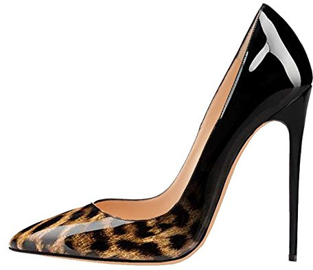 EDEFS Escarpins Femme Multicolore Leopard Vernis Talon Aiguille 12 cm Bout Pointu Chaussures Élégantes Confortables Soirée Mariage EU38