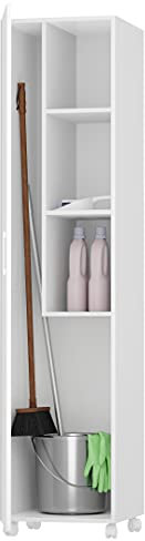 Buyqualia Armario Multiusos o escobero una Puerta y Ruedas en Color Blanco
