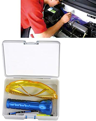 Enjoyall Coche R134A R12 Aire Acondicionado Sistema de A/C Leak Test Detector Kit 28 LED UV Linterna Gafas de Protección UV Dye Tool Set Herramienta de Reparación de Aire Acondicionado Automotriz