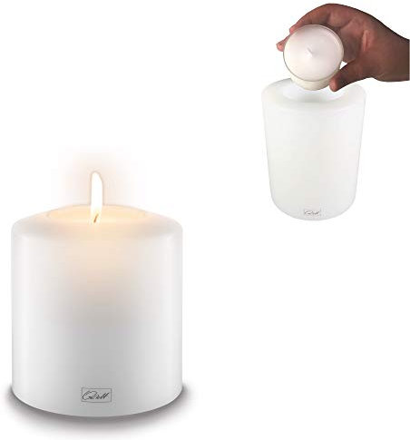 Qult Farluce Classic • Teelichthalter in Kerzenform • Kerze • Kunststoffkerze in Kerzenoptik • Teelichtkerze mit Teelichteinsatz • inkl. Teelicht • (Ø 10 H 12 cm)