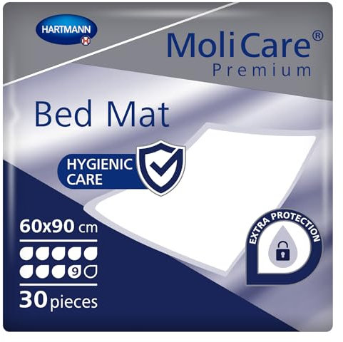 Molicare Premium Bed Mat 9 Tropfen: Bettschutzeinlage mit saugfähigem Kern aus Zellstoff-Flocken, 60 x 90 cm, 30 Stück