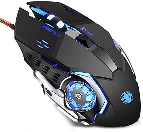TENMOS K85 Wired Gaming Mouse Silent Click, Ergonomic Wired USB Computer Mouse with 4 Adjustable DPI, Breathing LED Light, 6 Buttons Compatible with PC, Laptop, Computer (Black)