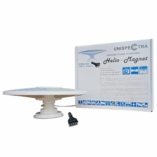 HELIO - Omnidirectional Amplified Digital HD TV Aerial Antenna 33dB High Gain Booster. Freeview UHF FM DAB. 12V / 24V ideal for Motorhome HGV Truck Caravan Boat Camping by Unispectra® (Magnet)