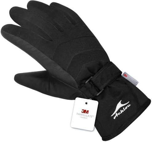 Achiou Ski Schnee Handschuhe Winter Warm 3M Thinsulate Wasserdicht Touchscreen Herren Damen, Damen Unisex-Erwachsene, schwarz, Large