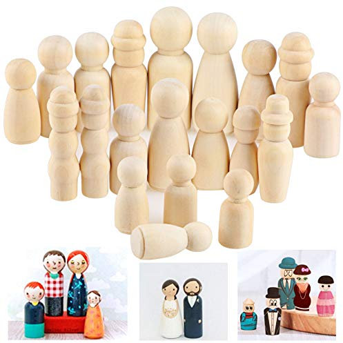 50 Stück Unvollendete Holzfiguren Puppen, Peg Puppen Holz Familie Figuren, Rohholz-Figurenkegel spielfiguren Holz, DIY natürliche BastelnHolz für Geburtstag Hochzeit Dekoration Bemalen Basteln