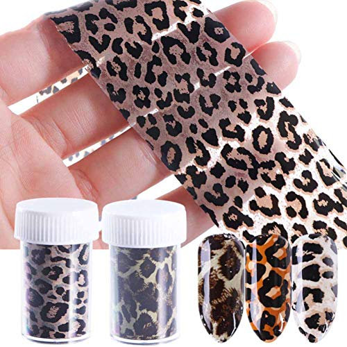Oulensy 1 Rotolo Leopard Chiodo della Stampa del Transfer Foil Slider Sticker di Animali Stellata Adesivo Nail Wrap Decal Decorazione 3D Punte Manicure Colore Casuale