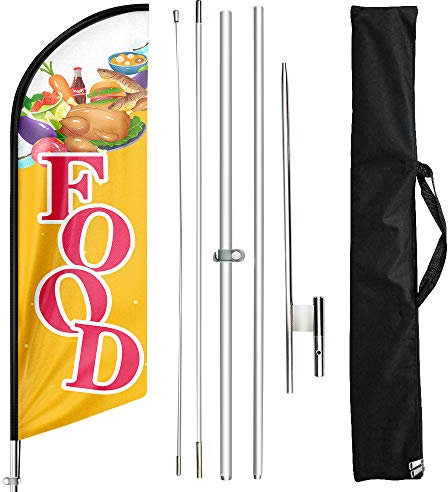 FSFLAG Food Swooper Flutter-Federflagge mit Fahnenmast-Set und Erdnägeln, 3 m Federflaggen-Set, Werbe-Business-Banner für Privat- und Geschäftsverkauf