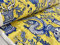 Tissu imprimé dragon chinois bleu - Motif asiatique en porcelaine - 140 cm de large - Moutarde et bleu (vendu au mètre)