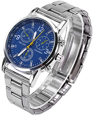 Brrnoo Männer Männliche Analoge Uhr, Multi Zifferblatt Quarz Uhr für Herren Edelstahl Band Legierung Gehäuse Armbanduhr, Beiläufige Sport Design Geschäftsuhren, Bestes Herrengeschenk (Blau)