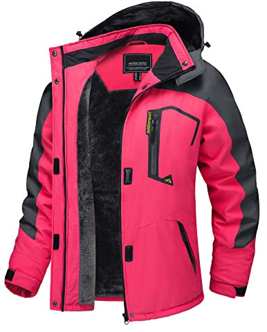 TACVASEN Damen Winter Angeljacke Wasserdicht Softshell Jacket Regen Outdoorjacke Wandern Warme Fleecejacke Funktion Jacke, Rot-grau, S