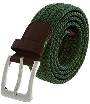 989Zé ENZO Mens Stretch Belts Ladies Elasticated Woven Adjustable Braided Metal Buckle Belt (Green, XL)