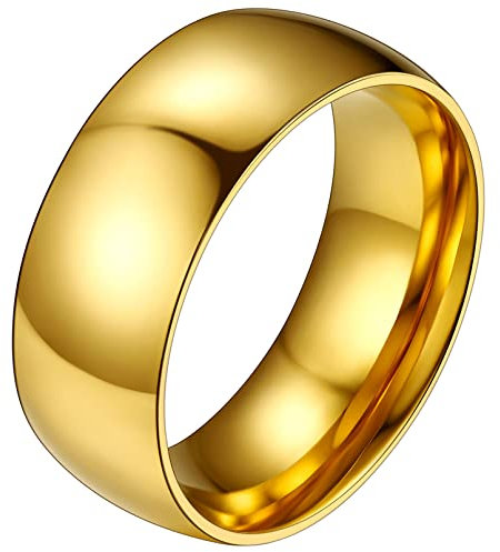 FaithHeart 8mm Statement Ring Bandring für Damen Mädchen goldener Fingerring Schmal Ehering Paarring Freundschaftsring für Ehepaar Pärchen