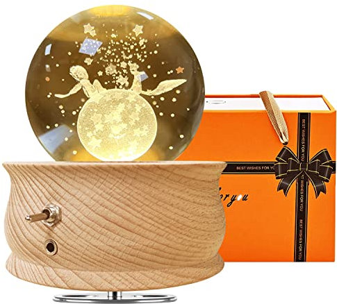 JOIENDY 3D Boule en Verre, boîte de Musique rotative à 360° Lampes en Verre lumière Nocturne, Lampe de Nuit avec Projection Meilleur Cadeau pour Noël Saint Valentin, fête des mères et des Chien
