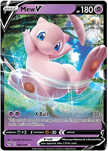 Mew V 069/189 Ultra Rare Pokemon Karte (Darkness Ablaze) + 1x TitanCards® Toploader