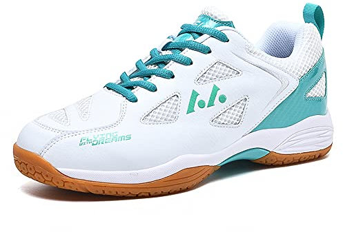 Adoff Unisex Badminton Schuhe Indoor und Outdoor Sportschuhe Herren (weiß grün,44)