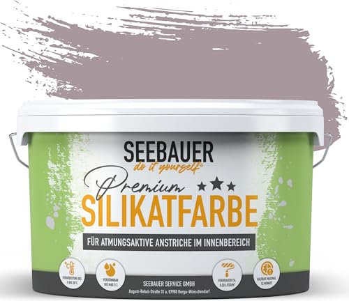 SEEBAUER diy Silikatfarbe Violett 5L für Innen (No. 930 Purple Blossom) Atmungsaktive Mineralfarbe für Allergiker - Abwaschbare Wandfarbe - Violetttöne hohe Deckkraft