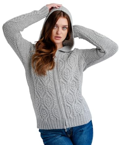 SAOL Damen Cardigan aus 100% Merinowolle mit Kapuze und Reißverschluss