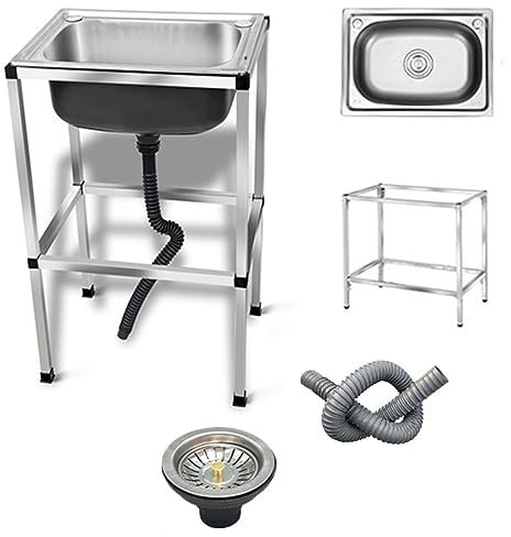 Lavello in Acciaio Inox Autoportante, Lavatoio da Giardino Campeggio, Lavello da Cucina Commerciale, Lavandino a Mano Mobile, per Garage Lavanderia (Size : 48x35cm/18.8x13.7in)