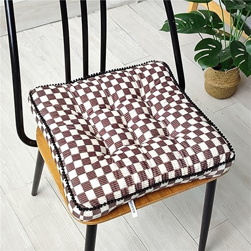 FANSU Checkerboard Stuhlkissen 2er Set,Samt Garten Sitzkissen Set 40cm Stuhl Kissenauflage Weiche Atmungsaktiv Stuhlauflage Sitzpolster Sitzauflage Gartenkissen für Bürostuhl, Küche (Kaffeefarbe)