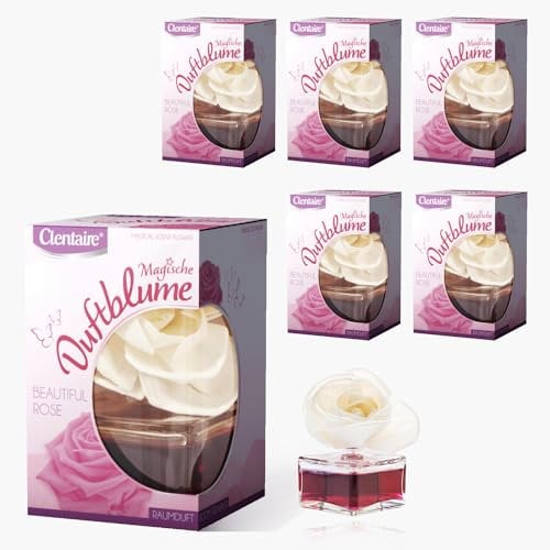 CLENTAIRE Duftblumen 6er Pack x 75 ml Beautiful Rose - sinnlicher blumiger Raumduft, handgefertigte Papierblume auf Maniok, Raumdekoration