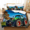 Leleyouzer Traktor Print Bettwäsche Set，3D Traktor Muster Gedruckt Bettbezug für Kinder Jungen,Weich und Bequem Mikrofaser 3 Stück Set mit Zip Verschluss (Traktor 4, 220 x 240 cm)