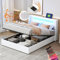 Merax Polsterbett 140x200cm mit LED-Lichtleisten, Stauraum Bett mit Bluetooth-Player und USB-Aufladung, für Jugend & Erwachsene, PU-Leder Weiß (Ohne Matratze)