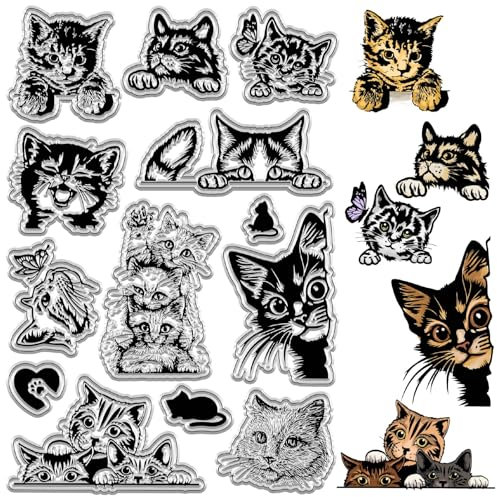 craspire Cartoon-Katze-Kätzchen-Stempel, Transparent, Süßes Tier, Vintage, Wiederverwendbar, Transparent, Silikon-Stempelsiegel Für Tagebuch, Kartenherstellung, Dekoration, DIY, Scrapbooking, Zubehör